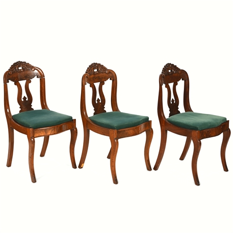 Set of Three Antique Carved Mahogany Dining Chairs