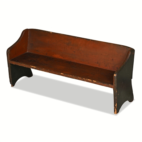 Miniature Painted Pine Bench in Original Red & Black Paint, 19th Century