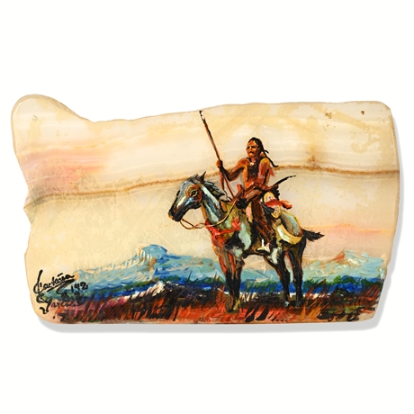 Hand-Painted Onyx Plaque – Native American Rider