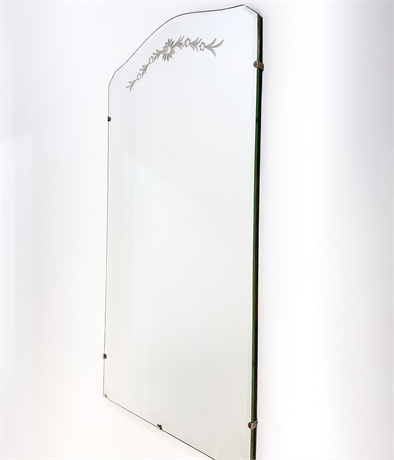 Frameless Glass Mirror with Floral Etching