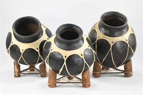 (3) Tarahumara Pots with Stands