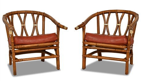 Pair Vintage Bamboo Horseshoe Back Armchairs by John Wisner
