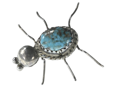 Vintage Navajo Sterling Silver & Turquoise Insect Themed Tie Tack