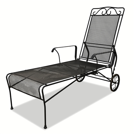 Vintage Wrought Iron Chaise Lounge – Adjustable Back, 9" Wheels