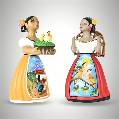 Lupita Original Najaco & Navarro Folk Art Figurine Pair Birds in Cage