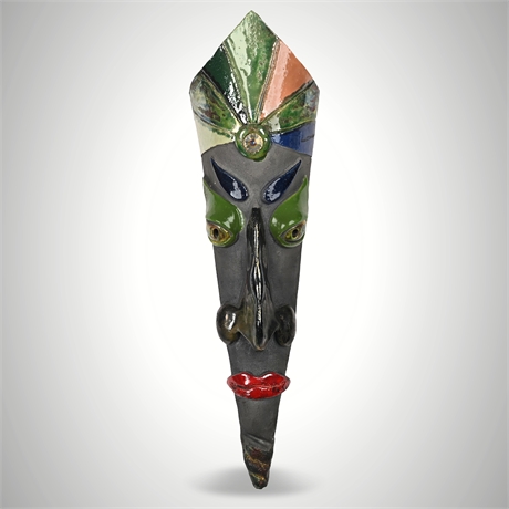Modernist Ceramic Wall Mask — Bold Glazed Stoneware, 18"