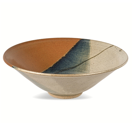 15" Modernist Stoneware Bowl – Bold Abstract Glaze, P. Welsh