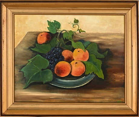 Ilse Lanphere Signed Oil Still Life — Peaches & Grapes, Las Cruces NM Artist