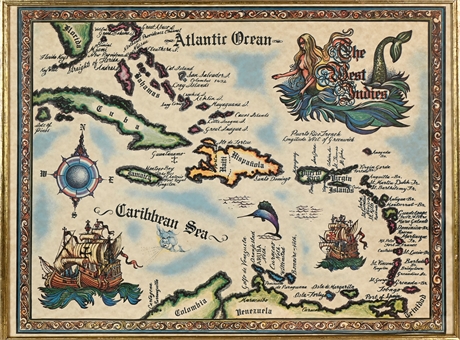 "The West Indies" Whimsical Map