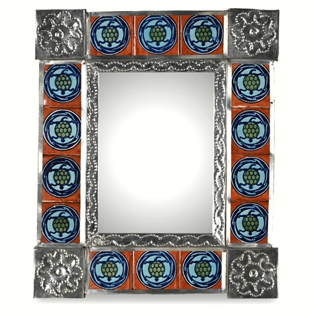 Pressed Tin Mirror with Turtle Tiles, Mexico