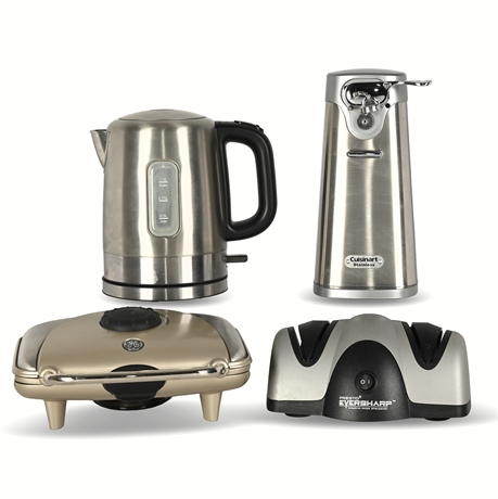 Essential Kitchen Appliance Set – Waffle Maker, Kettle, Can Opener & Sharpener