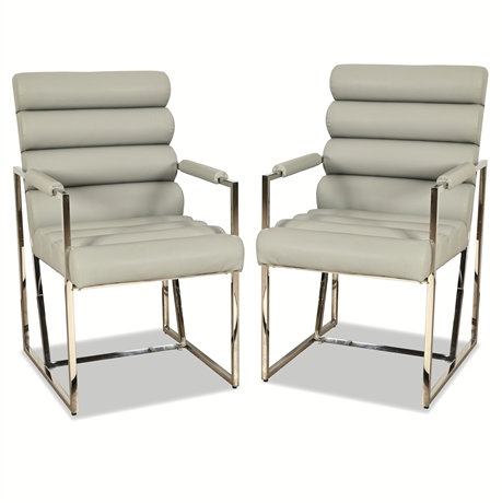 Set of 2 Modern Glam PU Leather Armchairs – Chrome Frame