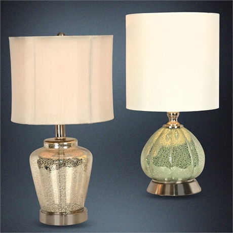 Pair of Mercury Glass Table Lamps with Stainless Steel Bases