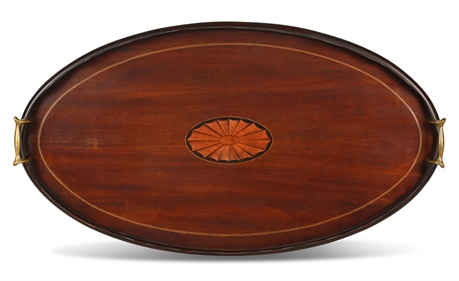 Early 20th Century Mahogany Serving Tray W/ Walnut Inlay C.1910