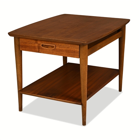 Lane Altavista Walnut Mid-Century Two-Tier Side Table with Drawer