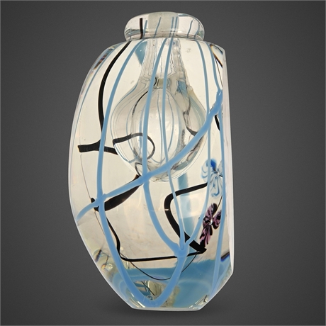 1987 Roger Gandelman Studio Art Glass Sculpture – Encased Floral Form