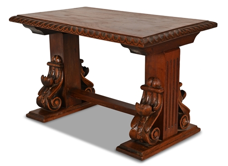 Antique Carved Mahogany Trestle Bench or Table