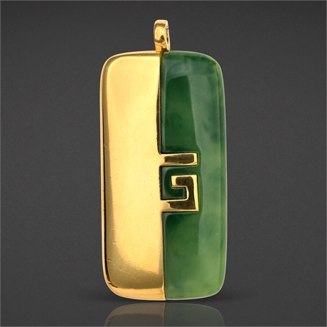 1977 Givenchy New York Green Lucite Pendant – Gold Tone, Vintage Designer