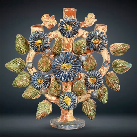 13" Ceramic Tree of Life Candelabra Sculpture