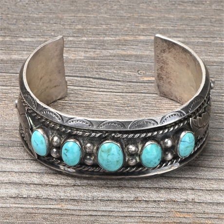 Heavy Old Navajo Sterling Turquoise Cuff