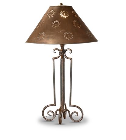 Punched Copper Shade Lamp, As Is