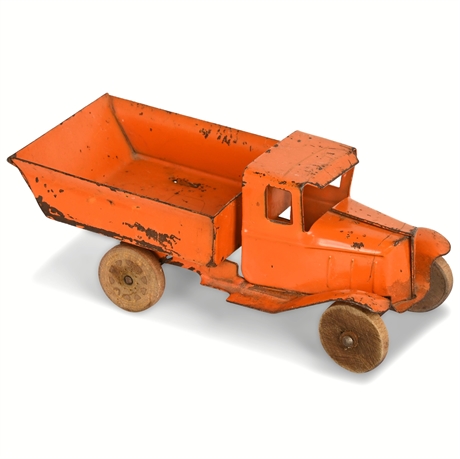 Early 1930s Wyandotte Pressed-Steel Dump Truck, Wooden Wheels
