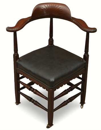 Late 19th Century Mahogany Composed Library Chair | Hand-Carved Sunburst