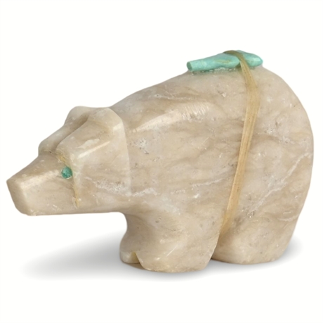 Zuni Alabaster Bear Fetish with Turquoise Accents