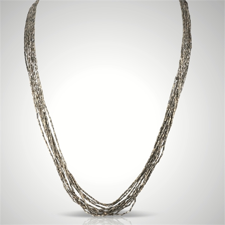 Vintage 10-Strand Liquid Silver Necklace – .800 Silver, 28" Length