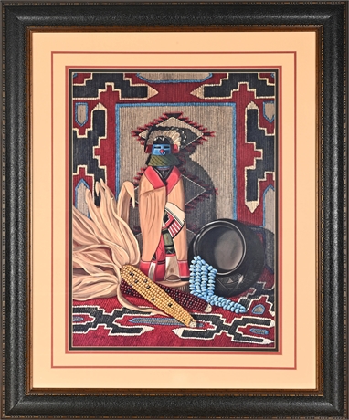 Judith Durr Print — Kachina, Navajo Rug Still Life, Choctaw Artist​​​​​​​