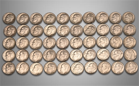1959 Roosevelt Silver Dimes - Roll of 50