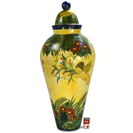 Hand Painted Mexican Floor Vase with Lid