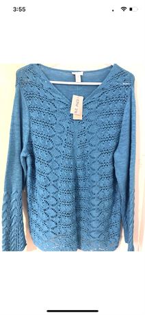 Blue Chico’s Crocheted Sweater