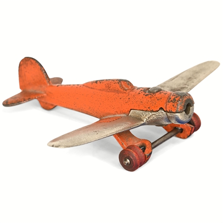 Hubley Cast-Iron Airplane No. 2197 — Orange & Nickel Finish, Circa 1930s