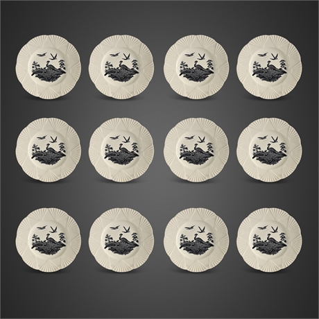 Wedgwood Liverpool Birds Fan-Lip Plates Set of 12 — 9" Queensware