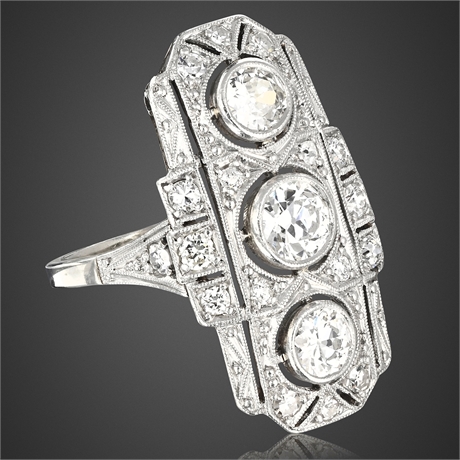 Art Deco 14K White Gold Diamond Ring, ~2.00 cttw, Circa 1925 – Size 6.5