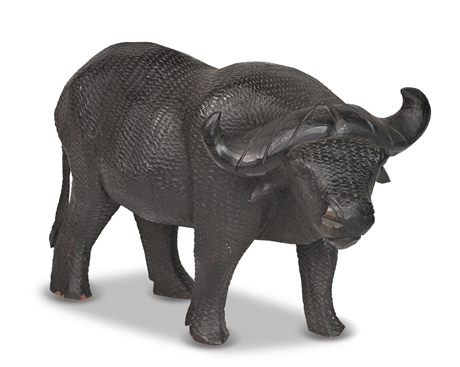 African Carved Water Buffalo Sculpture