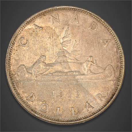 1953 Canada Silver Dollar – Elizabeth II – Voyageur Type, .800 Silver