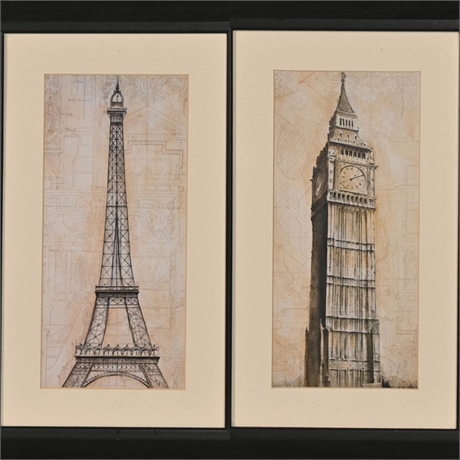 Pair European Landmark Prints