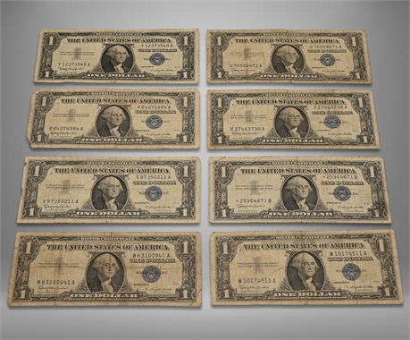 (8) 1957 B U.S One Dollar Silver Certificates
