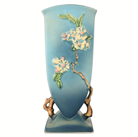 Roseville Dogwood 370-12 Vase – 12", Blue Glaze, c. 1940s