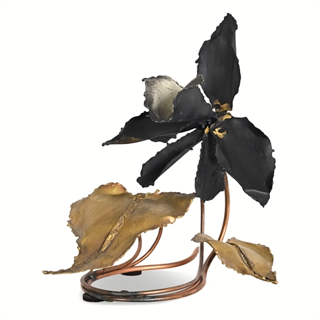 Clyde Harwick Brutalist Torch-Cut Metal Flower Sculpture, Copper, Steel & Brass