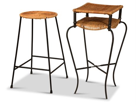 Wicker and Iron Side Tables