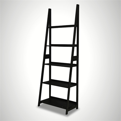 Black Solid Wood Ladder Shelf 5-Tier Bookcase 70”