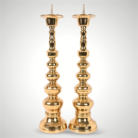 Pair Polished Brass Candlesticks