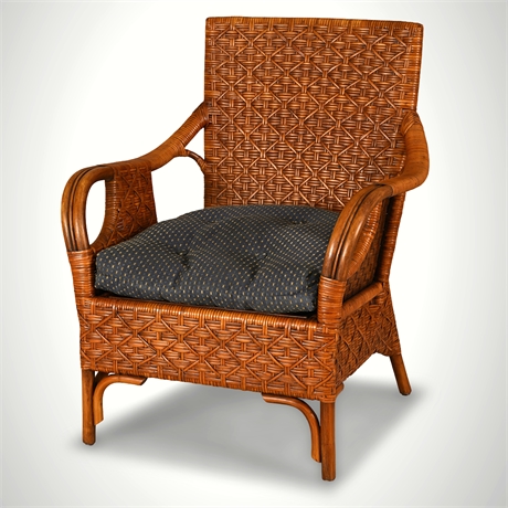Bamboo & Wicker Lounge Armchair — Diamond Weave, Down Cushion