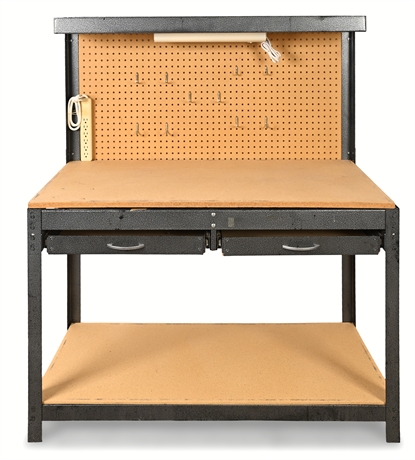 Steel Workbench w/ Drawers, Light, Power Strip & Pegboard