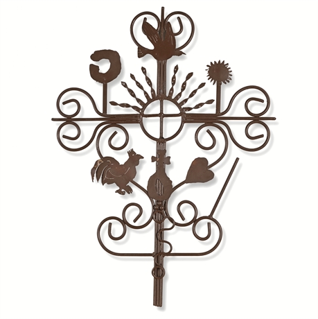 37" Vintage Arma Christi Iron Cross Large Folk Art Passion Sculpture