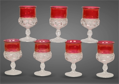 Indiana Glass Kings Crown Thumbprint Ruby Red Trim  Goblet