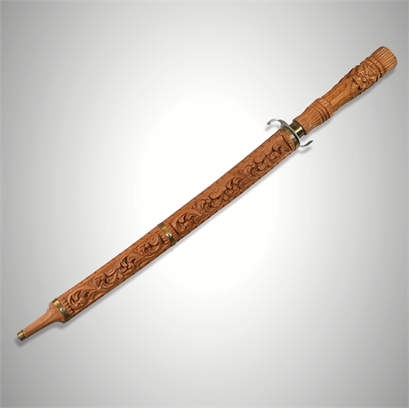 Thai Hand-Carved Wood Dha Sword with Marked Blade — 38" Overall